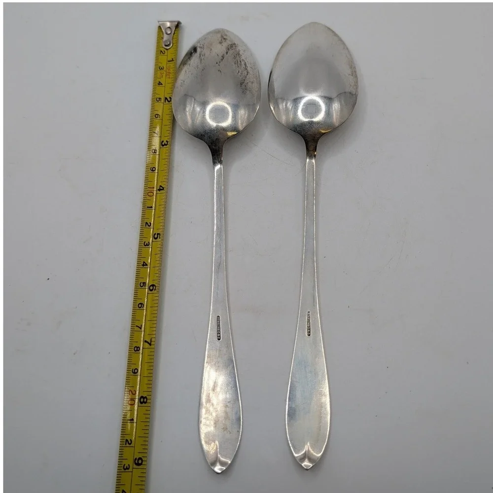 Vtg Pair Old Newbury Crafters ONC Sterling Silver Serving Spoons Monogram D 138g